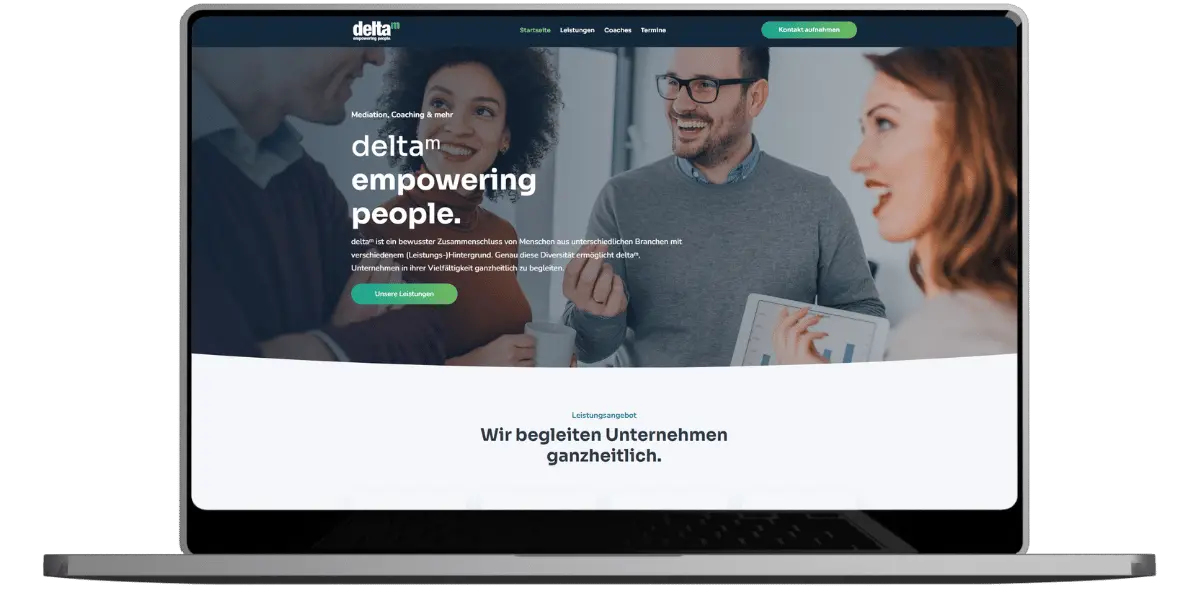 Mockup der Website von delta-m GmbH
